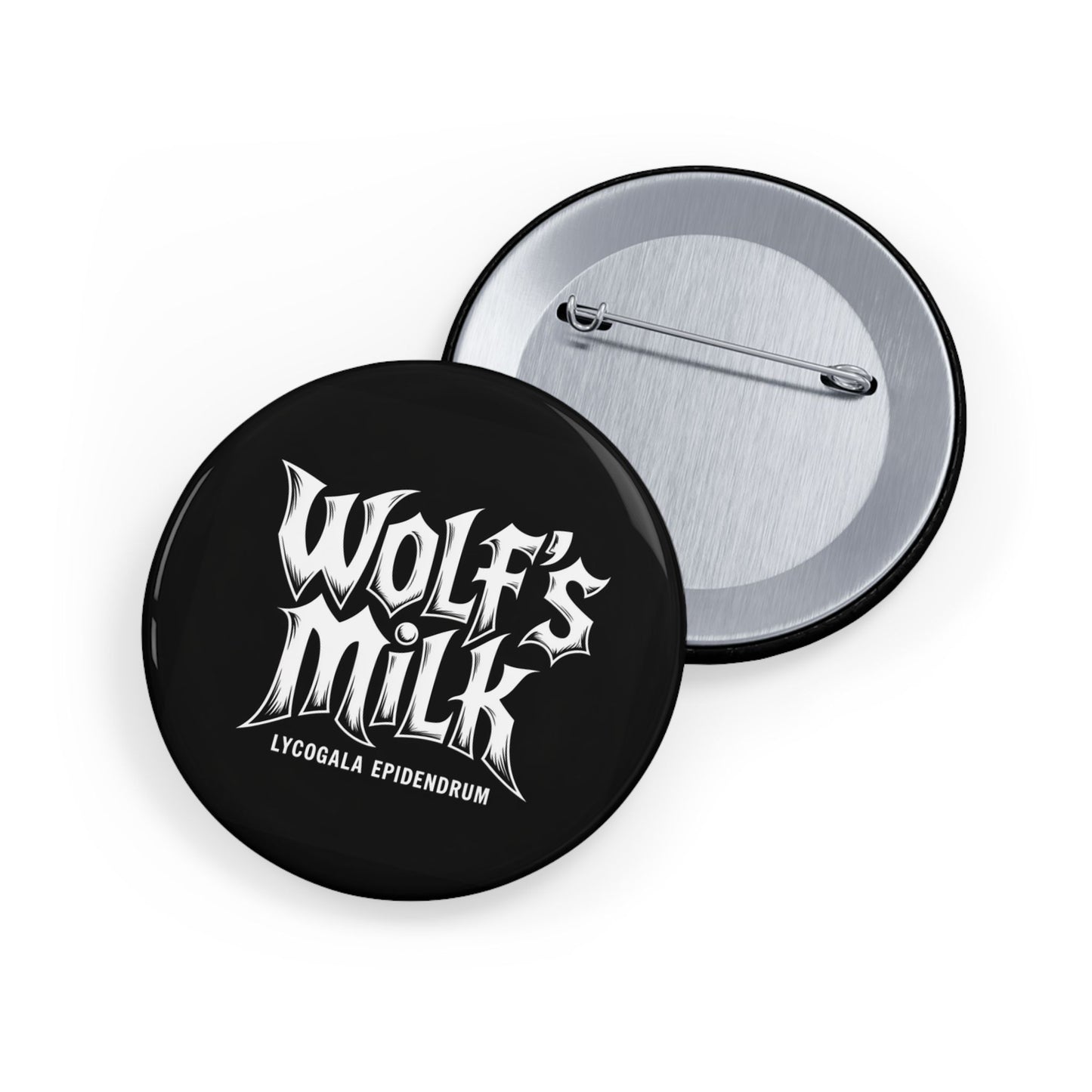 Unique, Wolf's Milk, Forest Slime Mold, Button Badge.  A Rock Band Styled Design Of Metal, Music and Mycology To Accessorize Any Material Pinned.