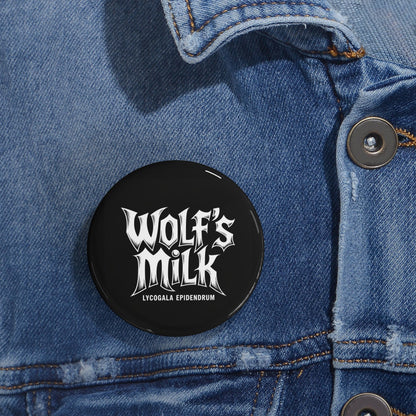 Unique, Wolf's Milk, Forest Slime Mold, Button Badge.  A Rock Band Styled Design Of Metal, Music and Mycology To Accessorize Any Material Pinned.