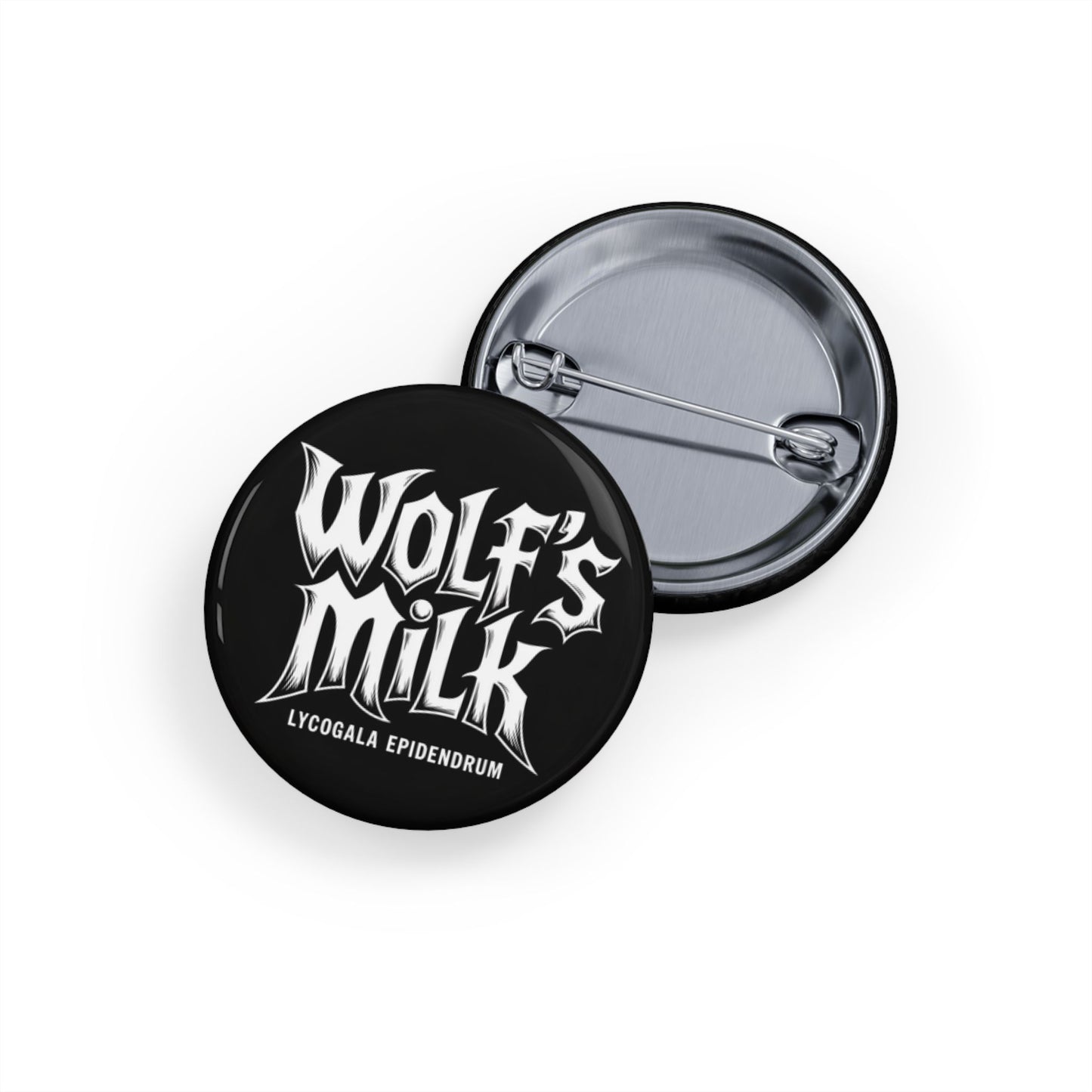 Unique, Wolf's Milk, Forest Slime Mold, Button Badge.  A Rock Band Styled Design Of Metal, Music and Mycology To Accessorize Any Material Pinned.