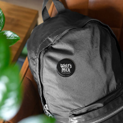 Unique, Wolf's Milk, Forest Slime Mold, Button Badge.  A Rock Band Styled Design Of Metal, Music and Mycology To Accessorize Any Material Pinned.