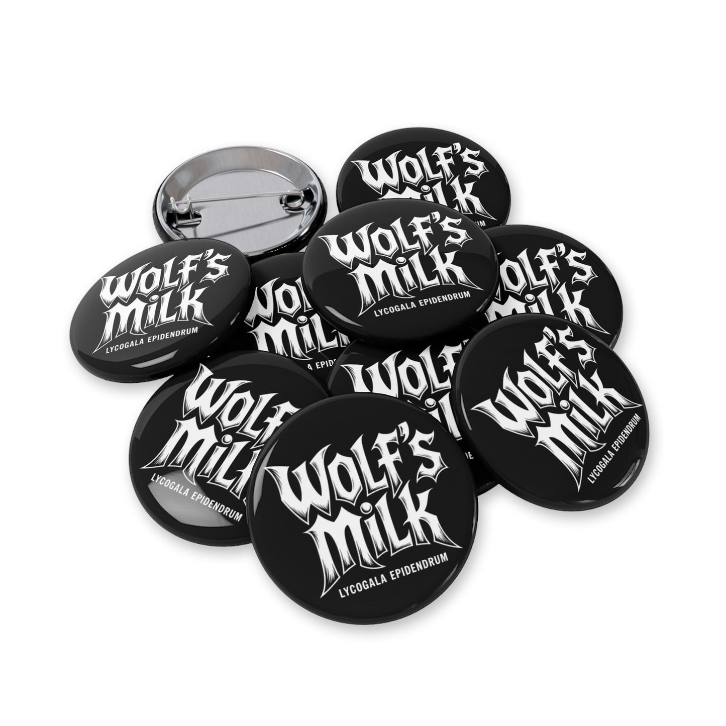 Unique, Wolf's Milk, Forest Slime Mold, Button Badge.  A Rock Band Styled Design Of Metal, Music and Mycology To Accessorize Any Material Pinned.