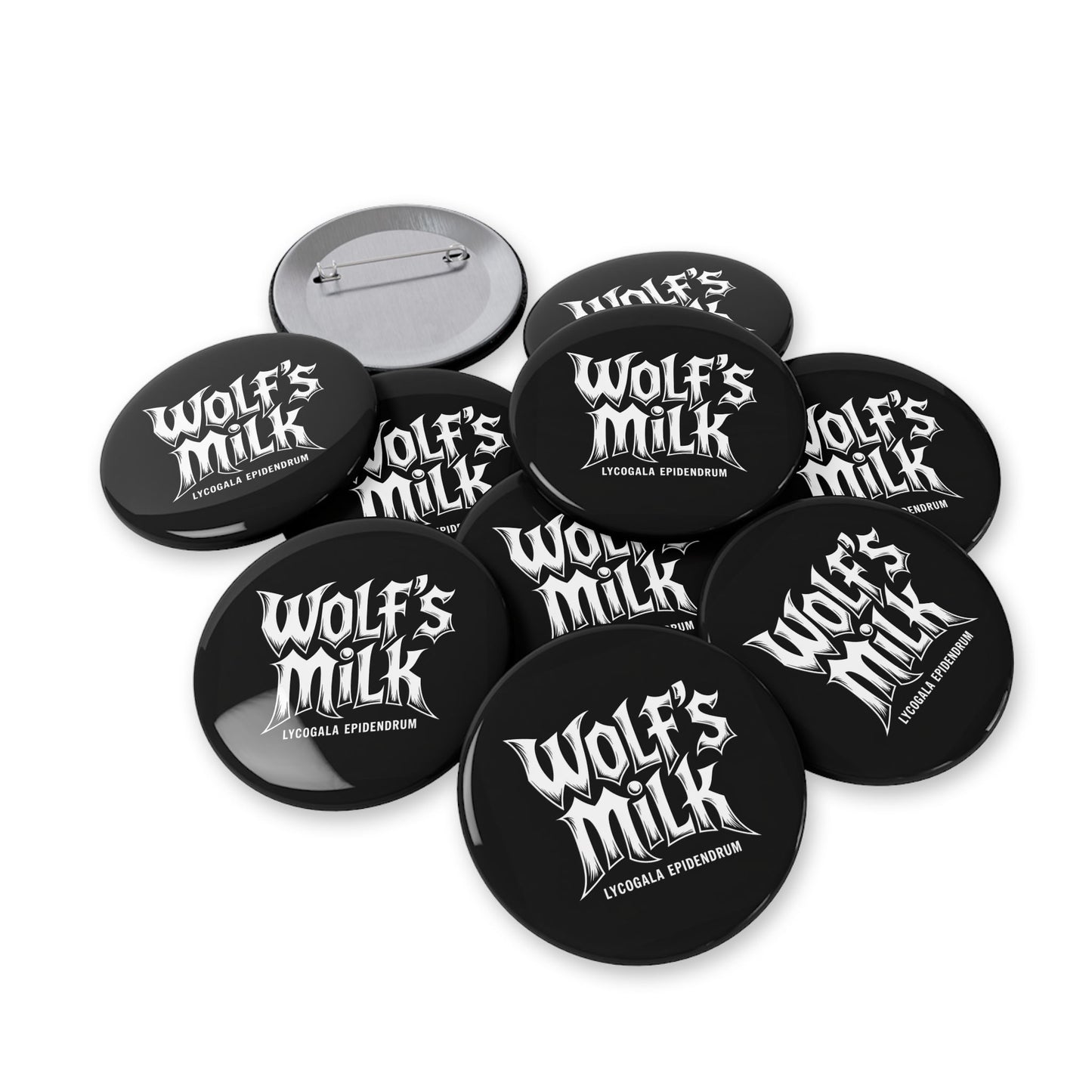 Unique, Wolf's Milk, Forest Slime Mold, Button Badge.  A Rock Band Styled Design Of Metal, Music and Mycology To Accessorize Any Material Pinned.